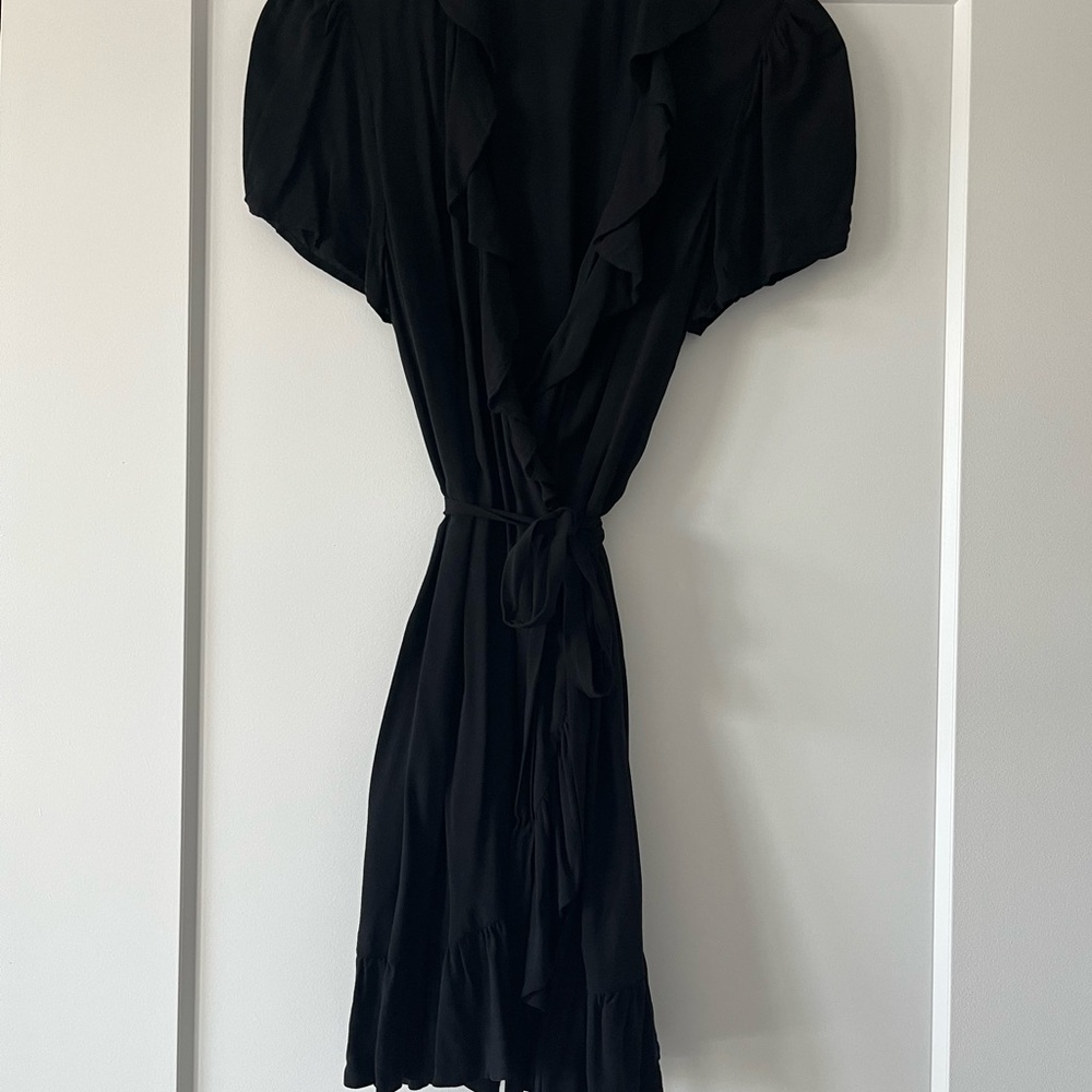 PAIGE Black Ruffle Wrap Midi Dress